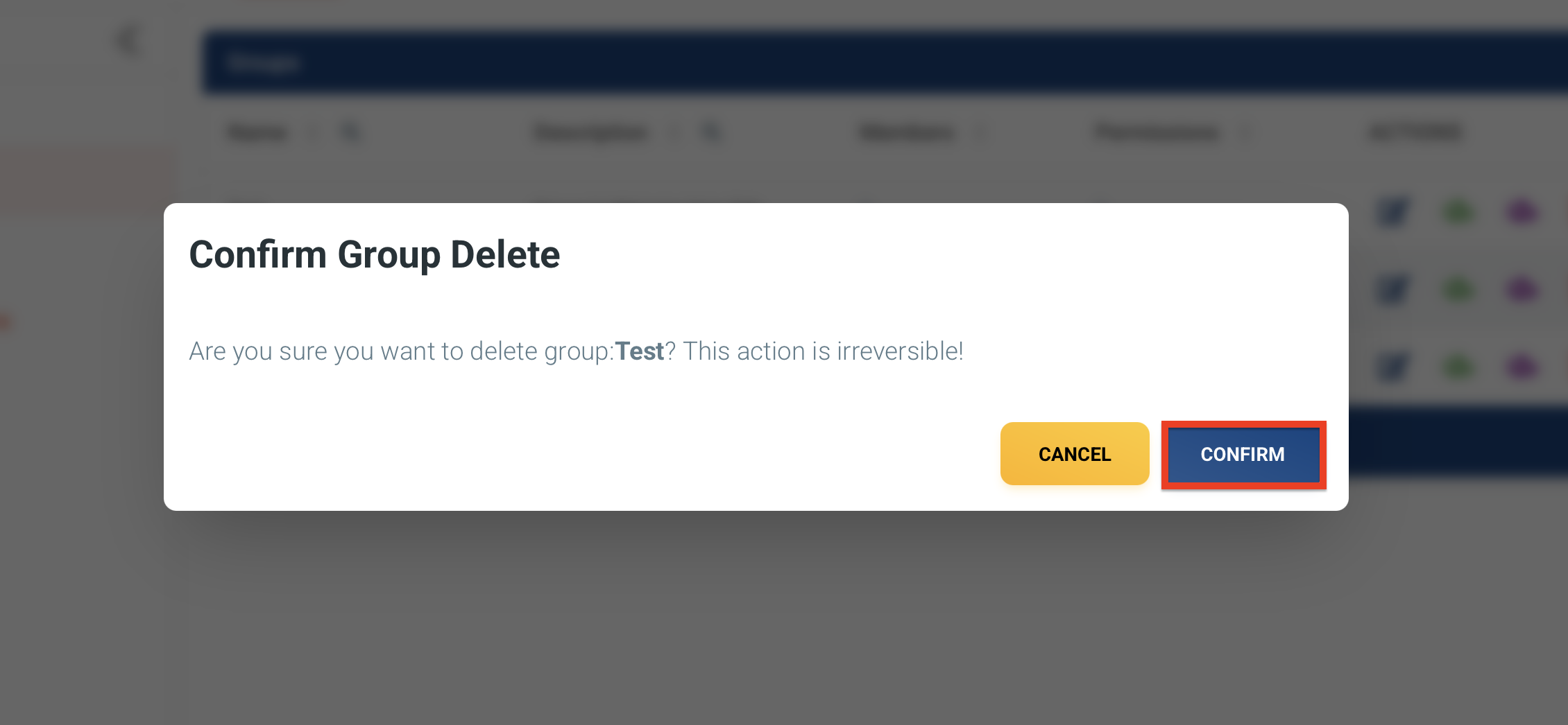 Delete Confirmation Popup