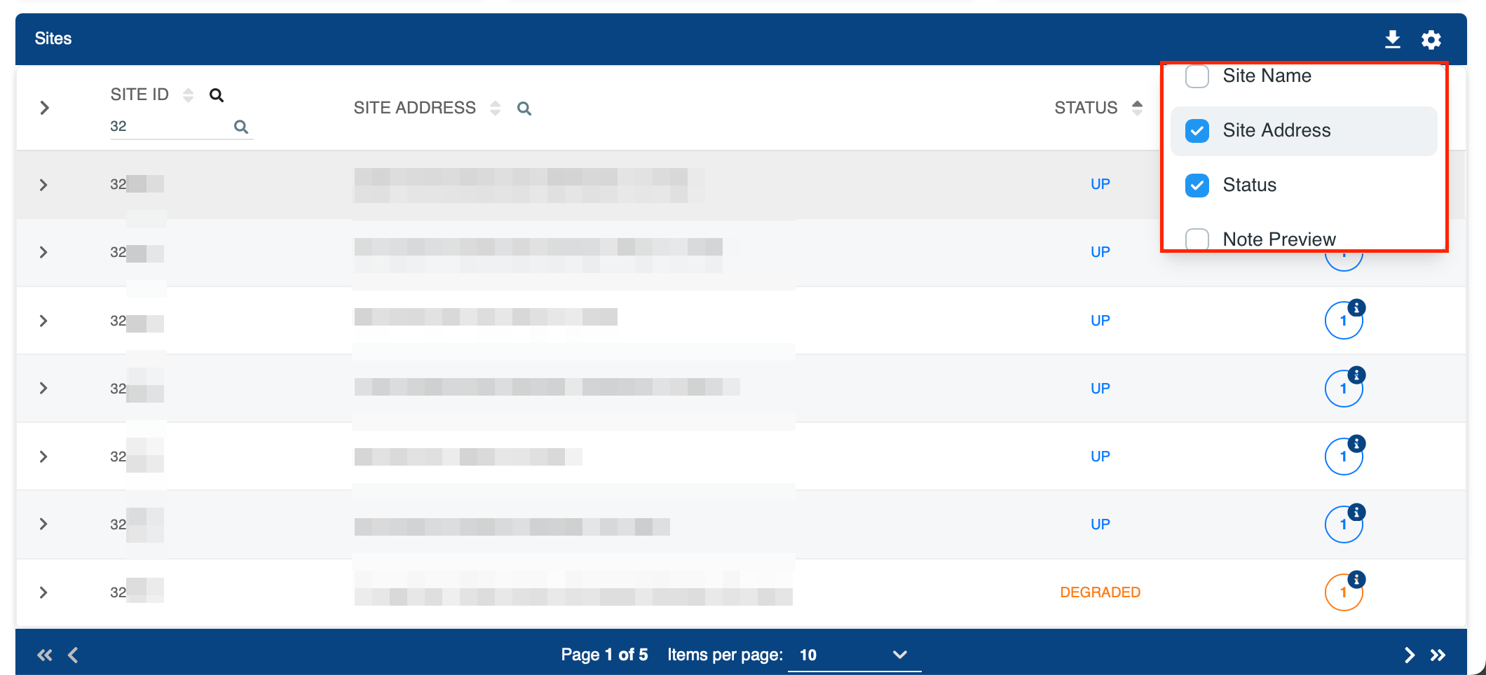 Customizing columns displayed