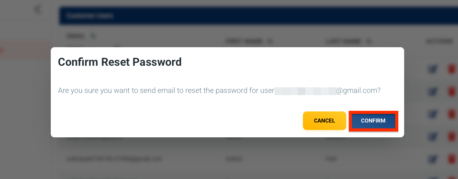 Reset Password Confirmation Pop-up