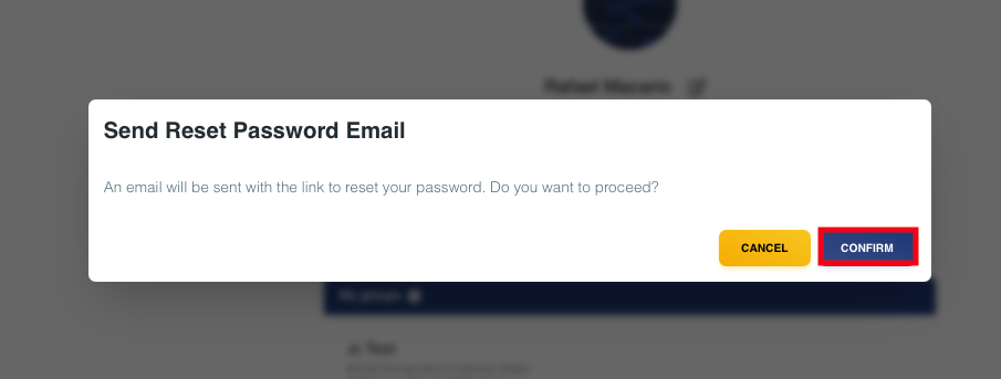 Reset Password Pop-up